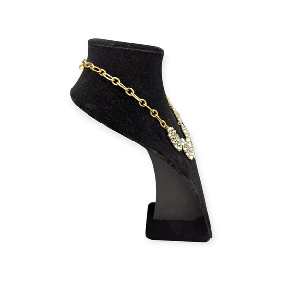 Vintage J Crew Signed Gold Tone & Clear Rhinestones Necklace Lobster Claw Clasp - Picture 5 of 12